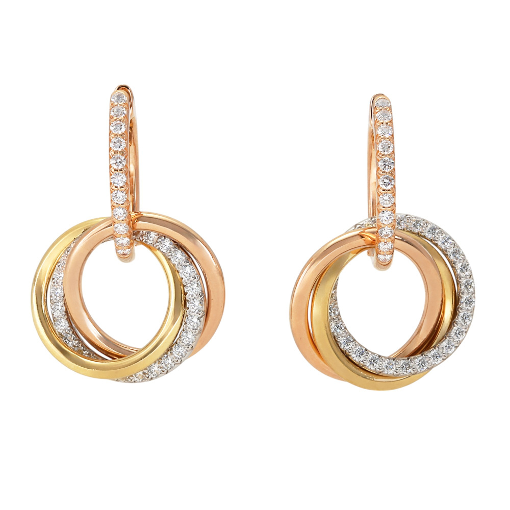 Cartier Trinity Semi-pavé Earrings Tri-Gold B8301259