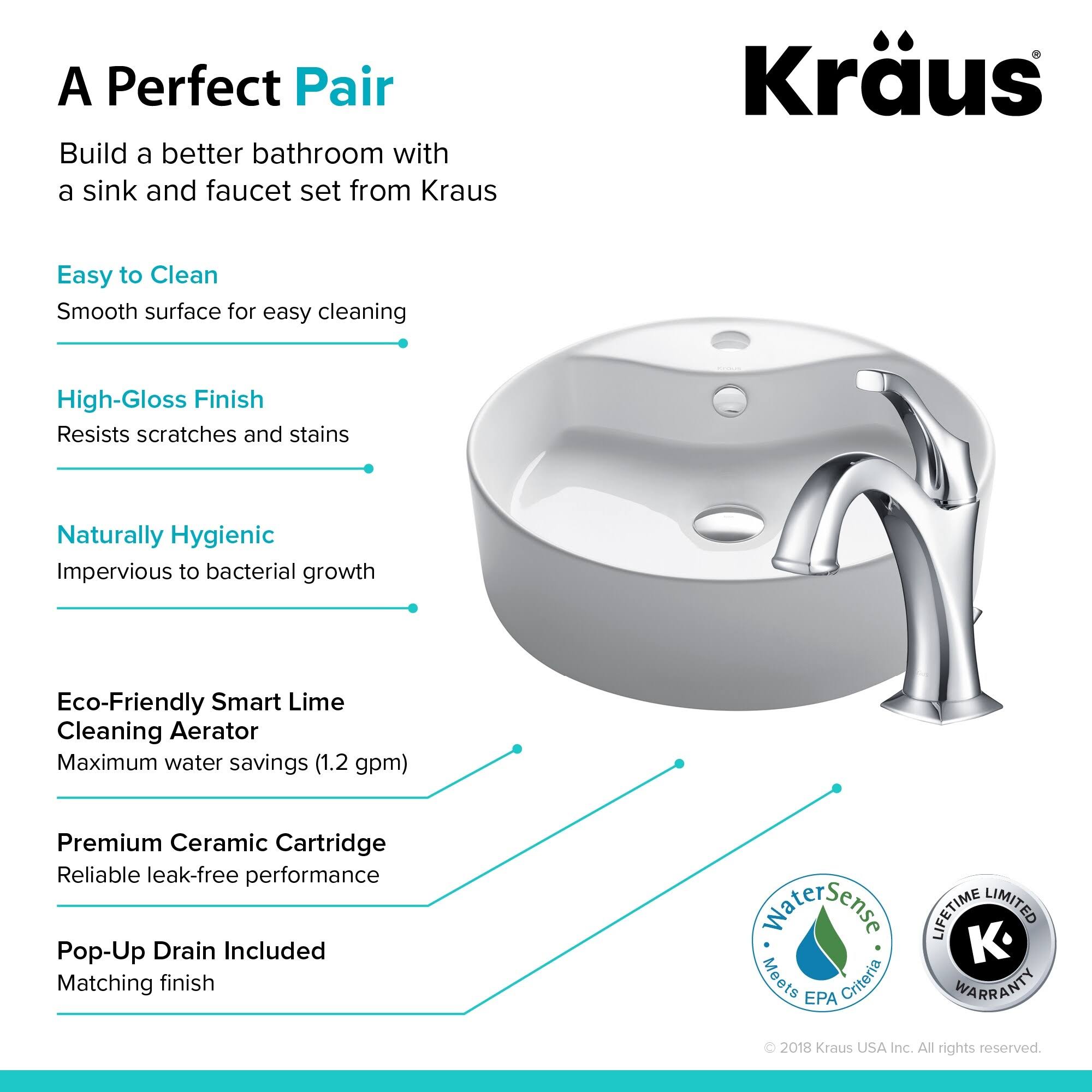 Kraus C-KCV-142-1201CH Elavo Sink Faucet Bathroom Set, Chrome- Arlo