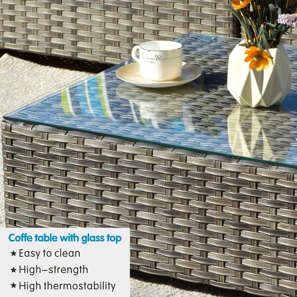 OVIOS Patio Furniture Deep Seat Wicker 9piece Set