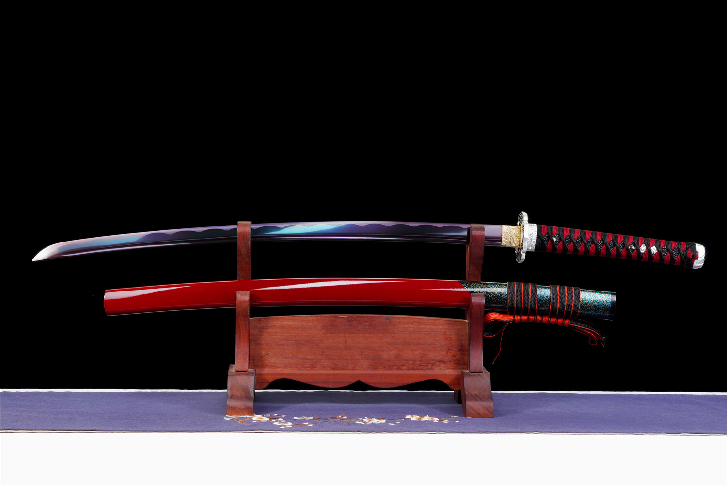 Handmade Katana High Carbon Purple Blade Alloy Tsuba Red Saya Full Tang