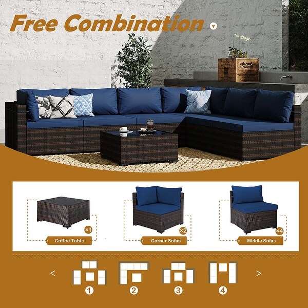 UPHA Cushioned 7piece Conversation Sectional Patio Group Furniture