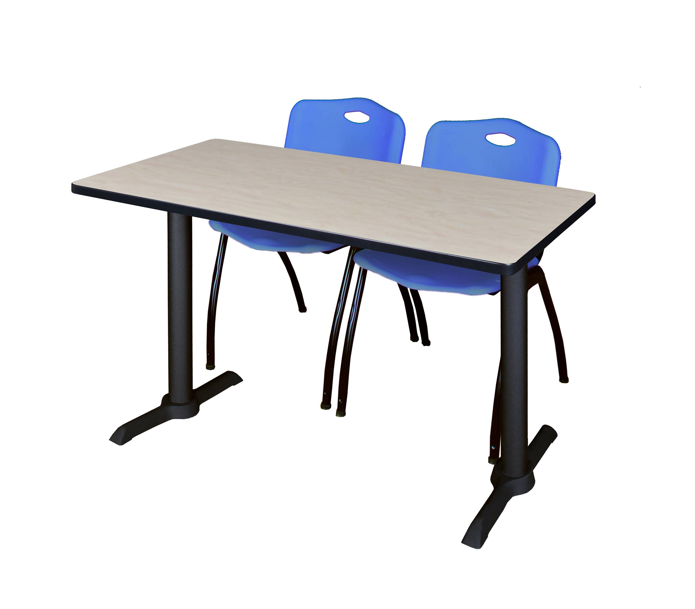 Regency Cain 84x22 x 24x22 Training Table- Mahogany u0026 3 &M& Stack Chairs- Blue