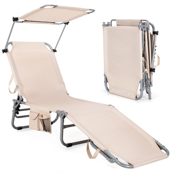5Position Adjustable Outdoor Recliner Chair with Canopy Shade