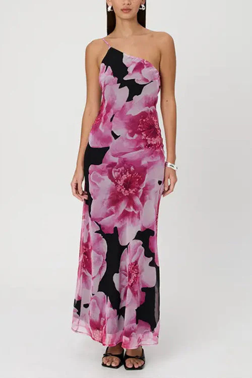 One Shoulder Floral Maxi DressClistos