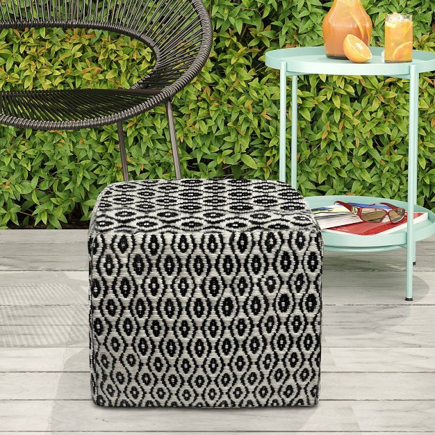 Wallis Square Woven Pet Polyester Pouf Black white Wyndenhall