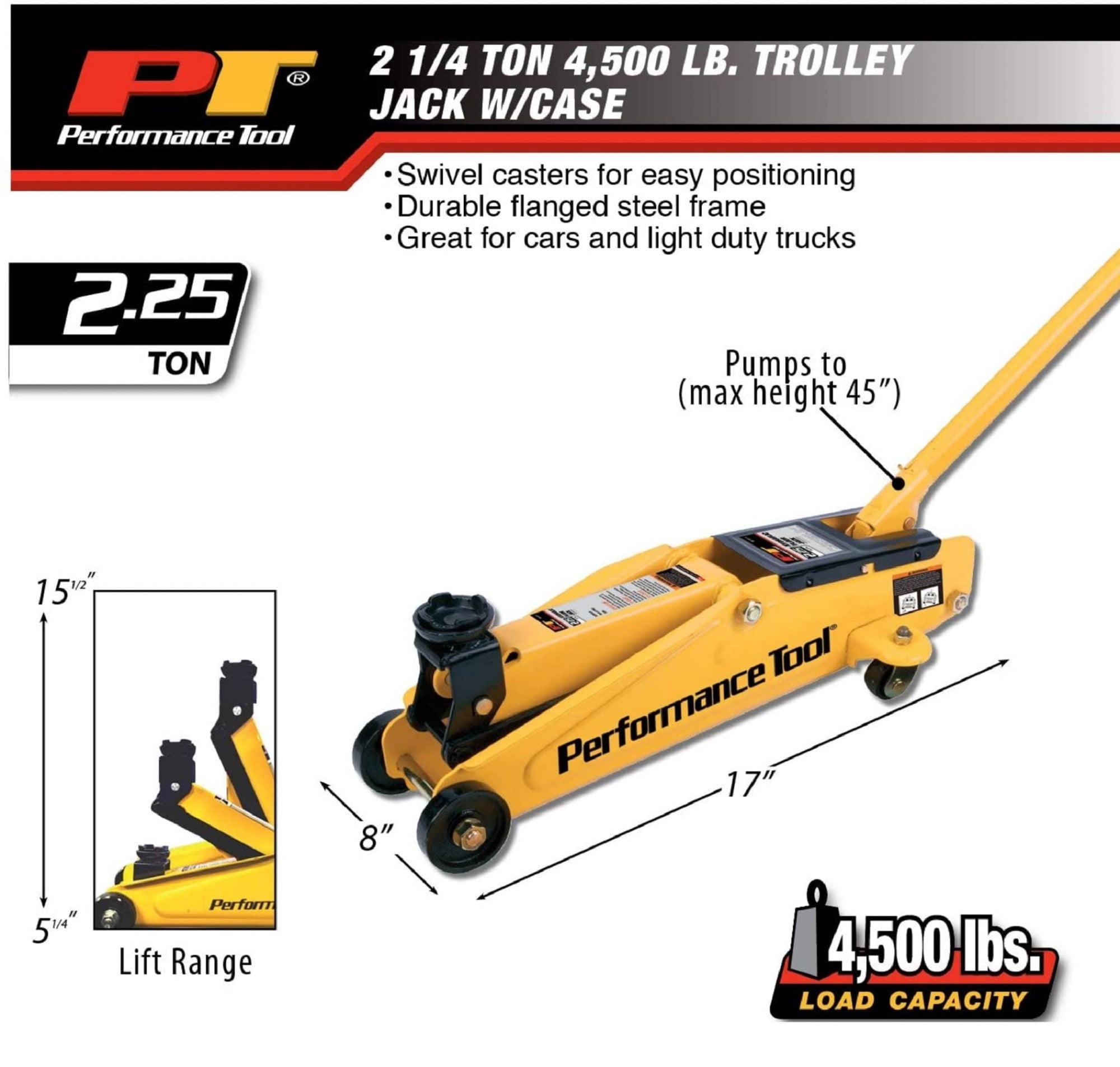 Performance Tool W1611 2 1/4 Ton Trolley Jack Blow Cas