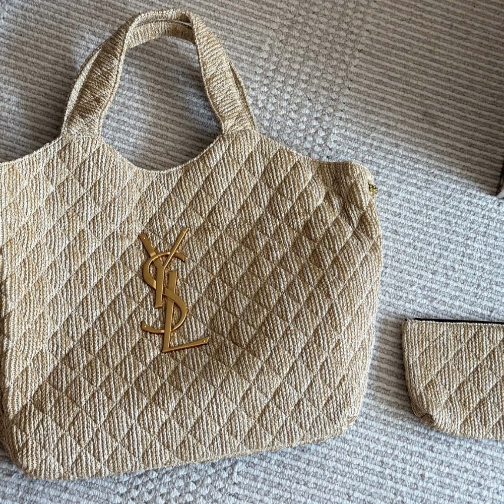 Saint Laurent Raffia Maxi Tote Bag Beige 40Cm