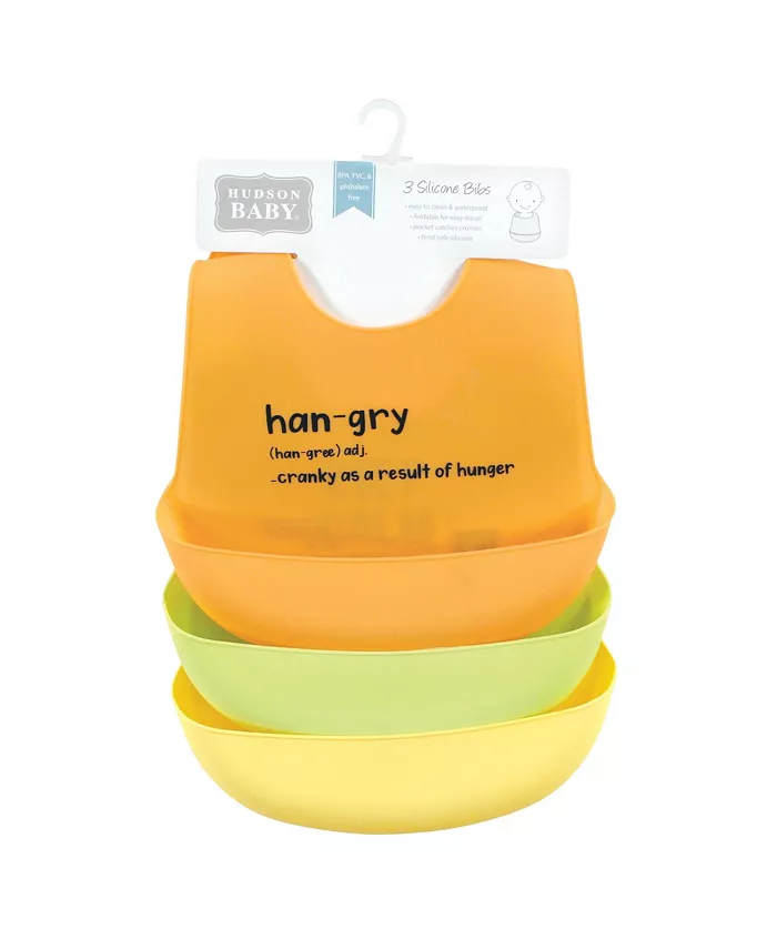 Hudson Baby Unisex Baby Silicone Bibs, Yellow Hangry, One Size