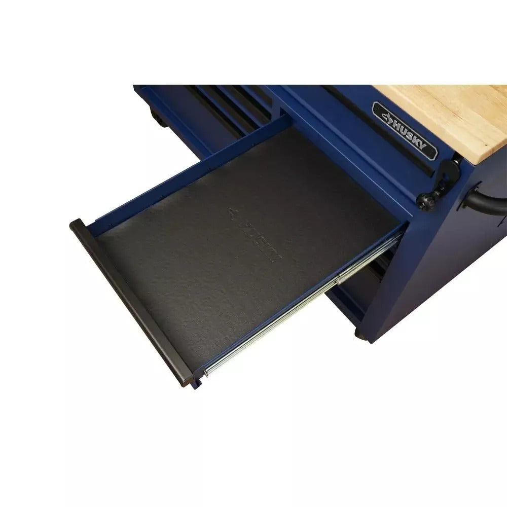 2026 Heavy-Duty 52 in. 9-Drawer Mobile Workbench with Adjustable-Height Solid Wood Top in Matte Blue