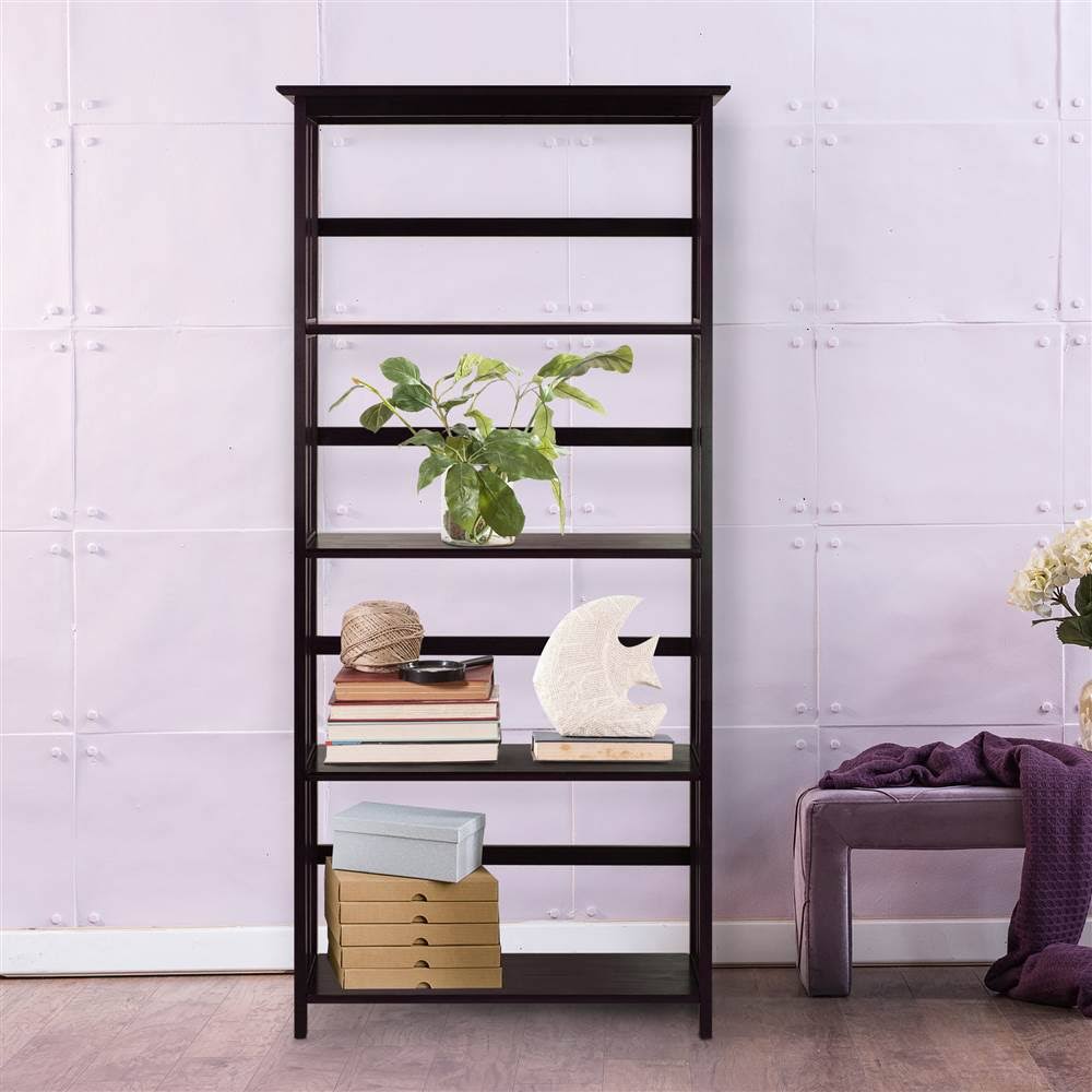 Mission Style 5-Shelf Bookcase-Espresso, Brown