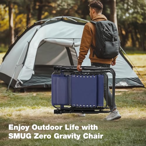Folding Zero Gravity Chair, Set of 2 Outdoor Lounge Chairs, Portable Reclining Camping Chair with Adjustable Pillow and Cup Holder Trays for Patio Garden Lawn Beach, Classic Blue