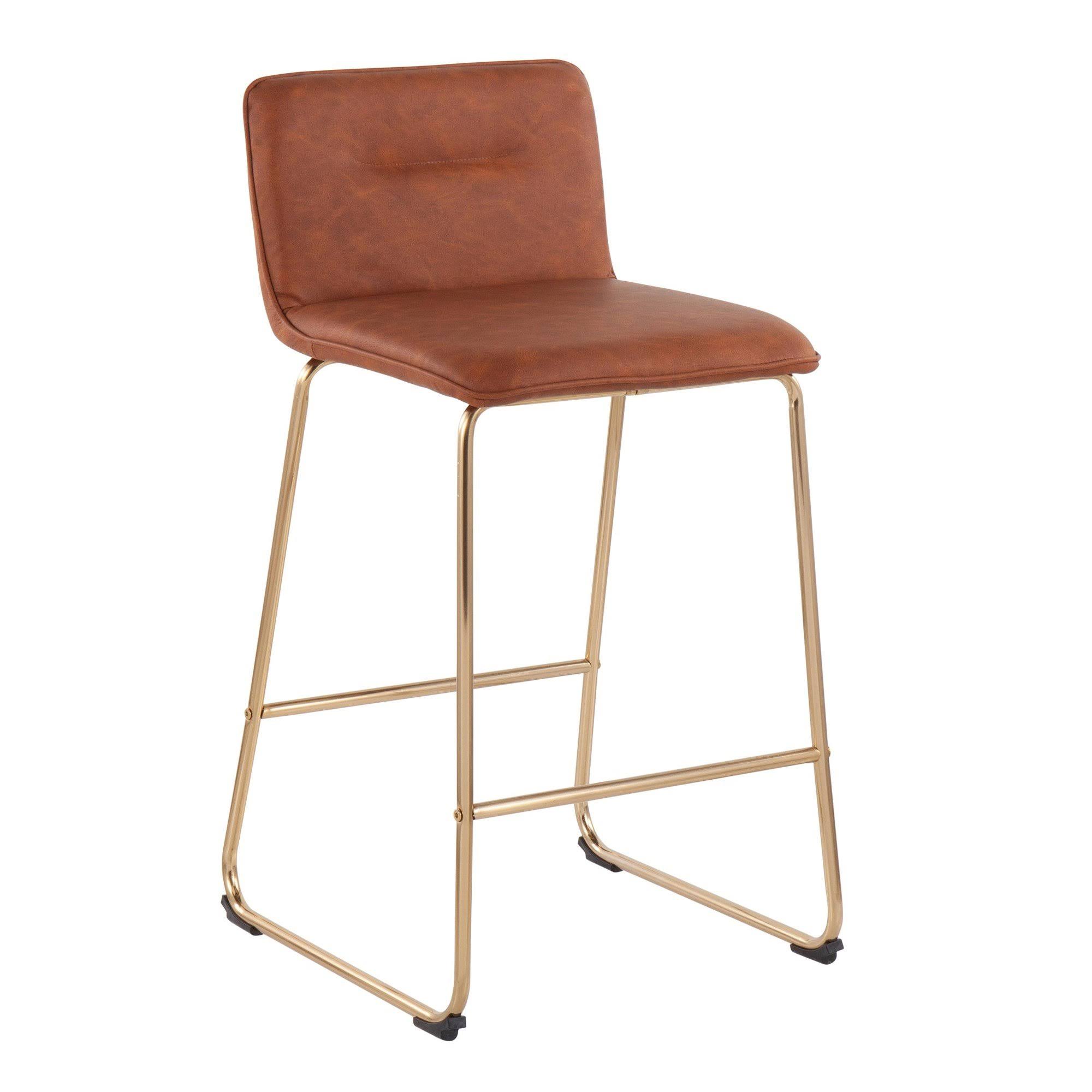 LumiSource Casper Fixed-Height Counter Stool - Set of 2, Gold Metal, Cream Velvet