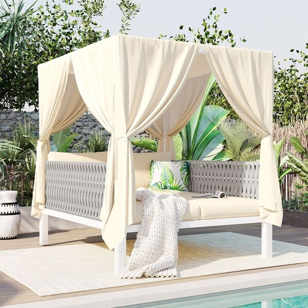 Outdoor Patio Sunbed with Curtains,High Comfort,Suitable for Multiple Scenarios