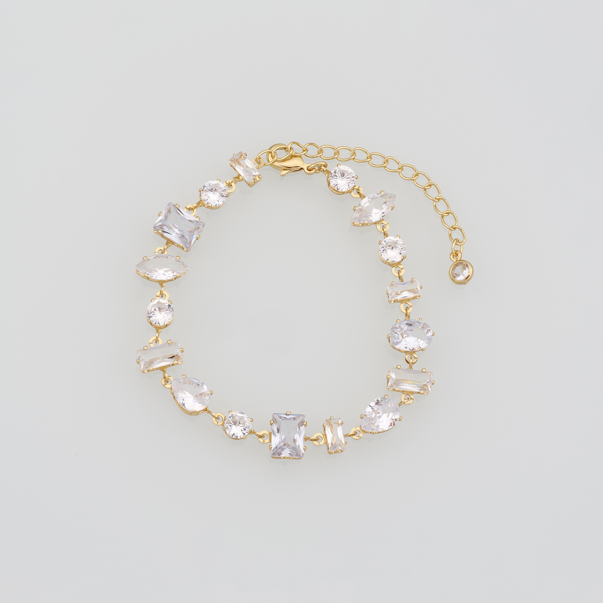 18K Gold Filled Geometric Bracelet,Zircon Bracelet,White Stone Bracelet,Adjustable Bracelet,Gift For Her