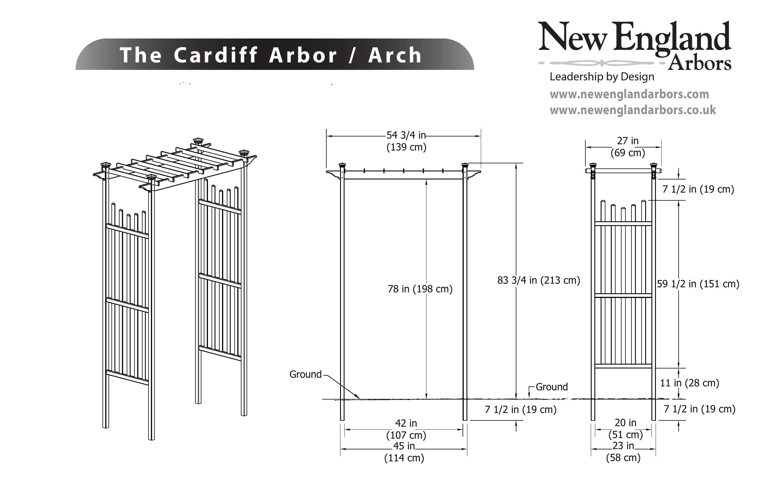 Vita 45″ x 83.75″ Cardiff Vinyl Arbor, White, VA78100