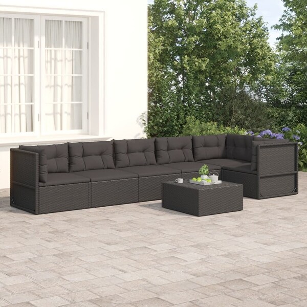 vidaXL 4 Piece Patio Lounge Set with Cushions Black Poly Rattan
