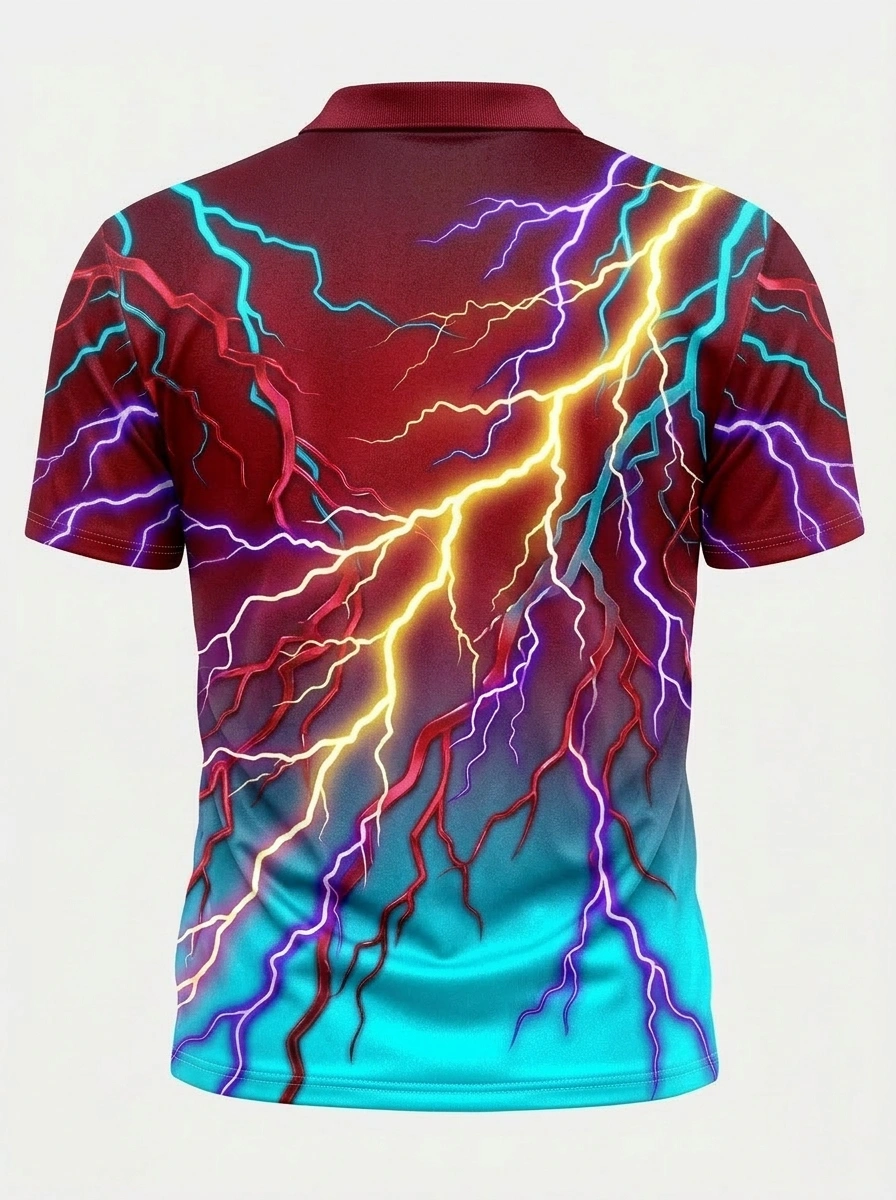 Moisture Wicking Golf Polo 3D Red Blue Lightning Button Short Sleeve Golf Polo Shirt