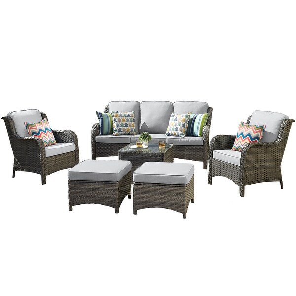 OVIOS 6piece Conversation Wicker Sectional Set with Table