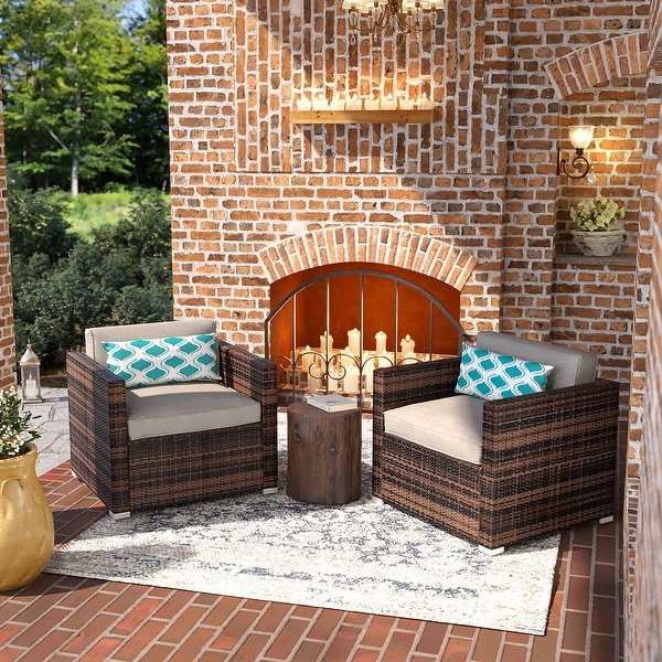 COSIEST 3piece Patio Wicker Club Chairs with Cushions,Chat Set with Accent Side Table