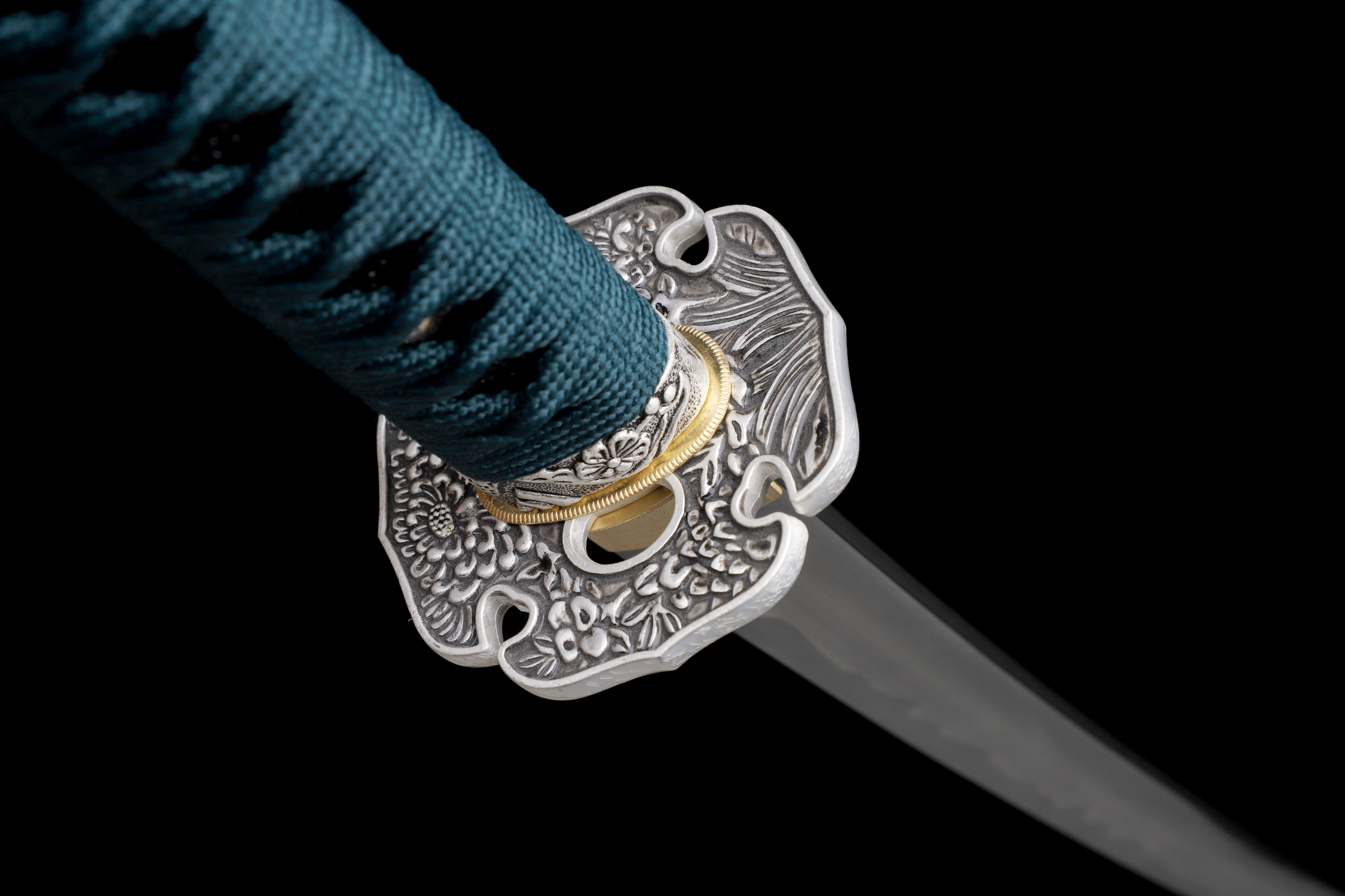Handmade Katana 9260 Spring Steel Frost Wind Black White Blade Full Tang