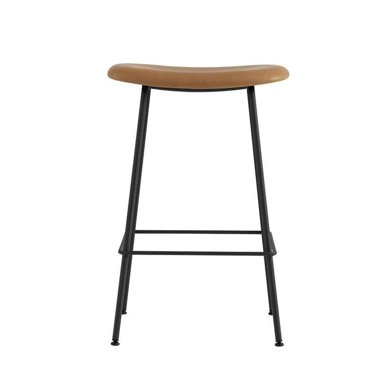 Muuto Fiber Bar Stool - Tube Base - Refine Leather - Black / Black