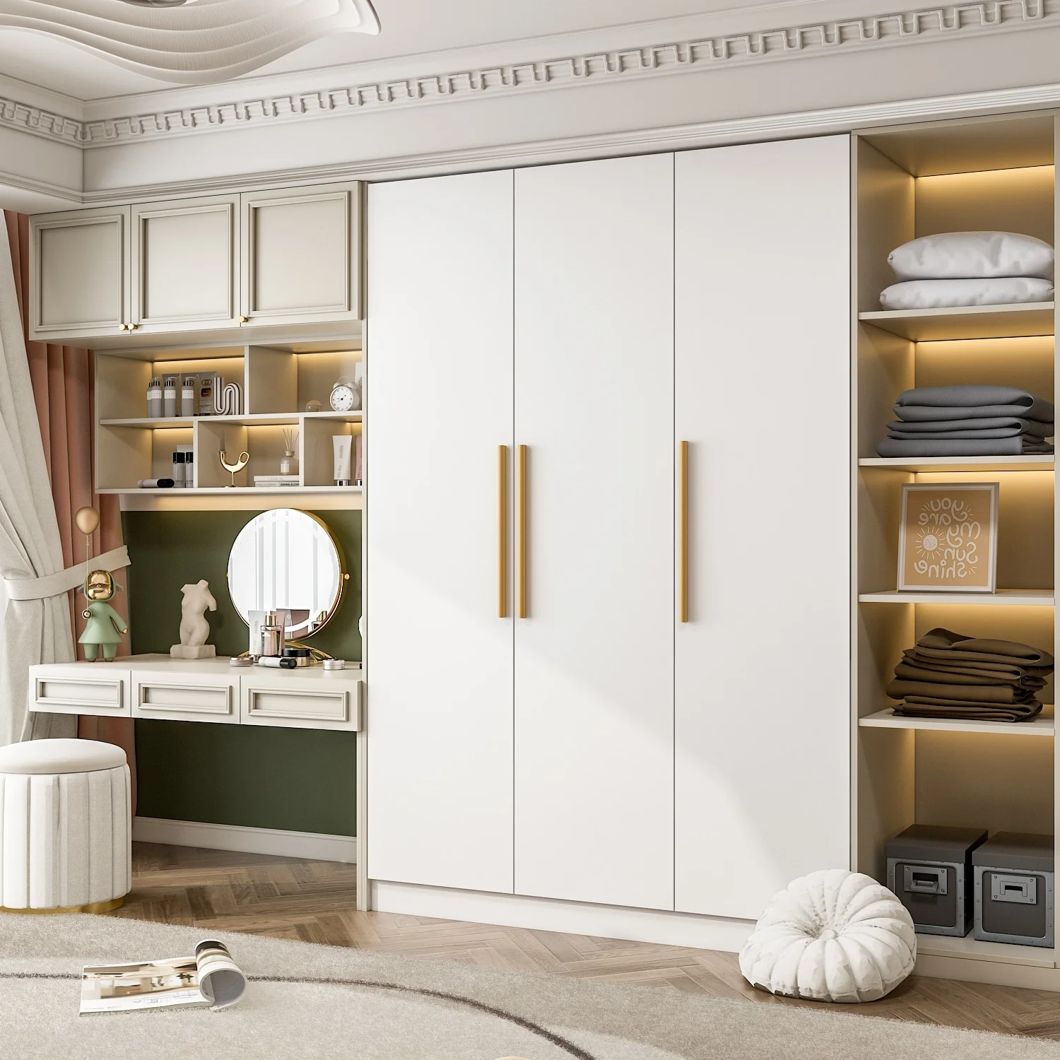 FUFU&GAGA Wardrobe Armoire Wooden Closet Cabinet 6 Storage Cube and Hanging Rod White