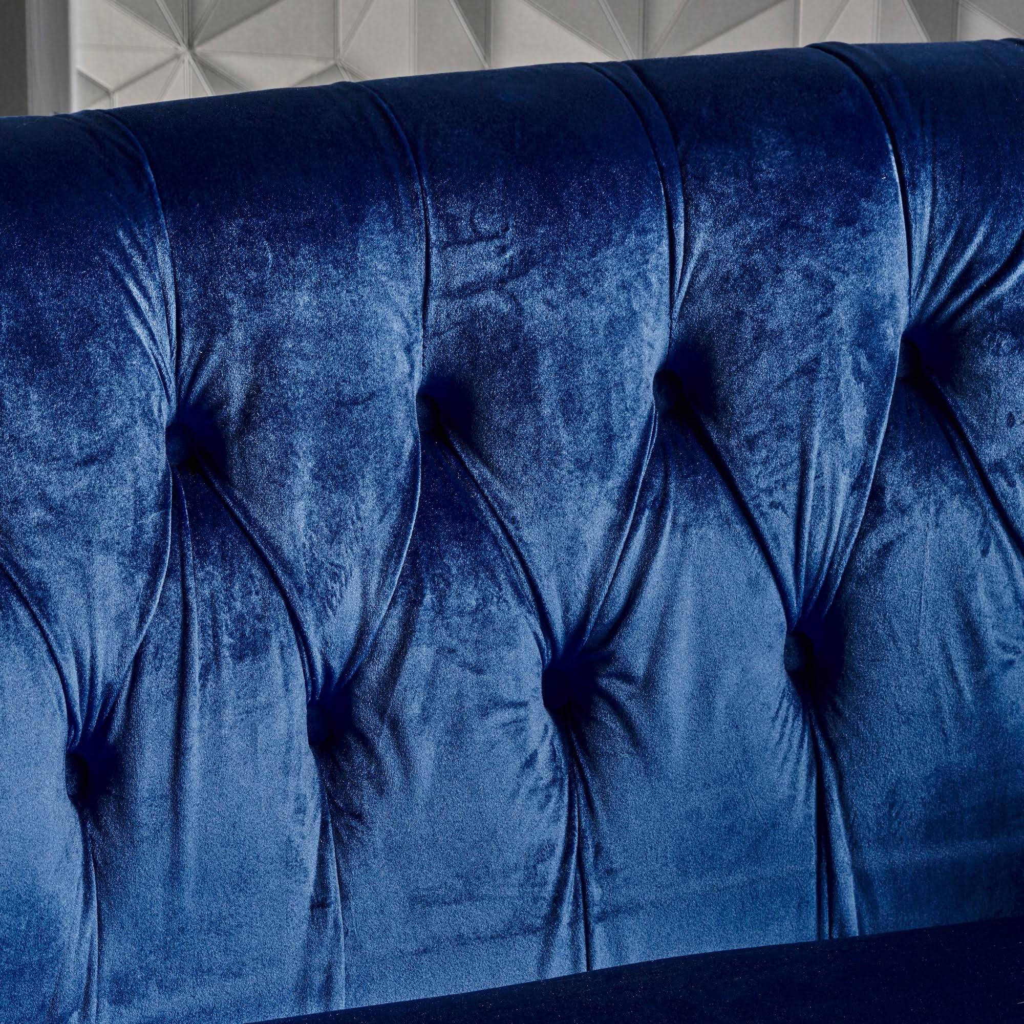 Milani Tufted Scroll Arm Velvet Loveseat by Christopher Knight Home Navy