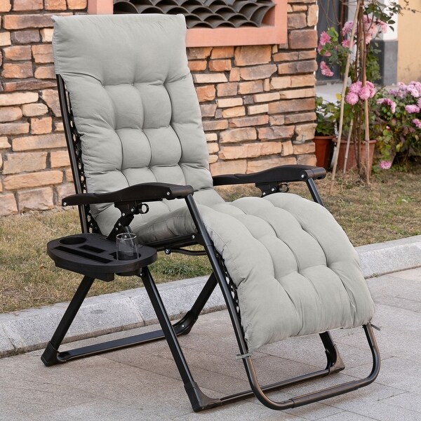 Outsunny Padded Zero Gravity Chairs,Folding Recliner Chair,Patio Lounger with Cup Holder,Adjustable Backrest