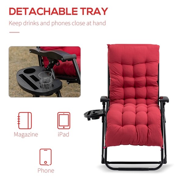 Outsunny Padded Zero Gravity Chairs,Folding Recliner Chair,Patio Lounger with Cup Holder,Adjustable Backrest