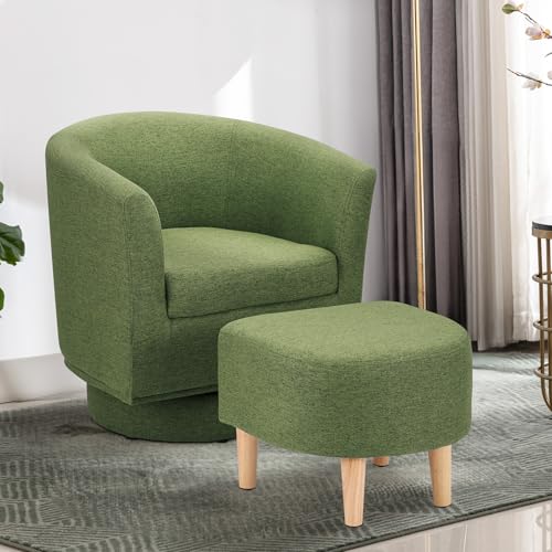 DAZONE Sherpa Swivel Accent Chair with Ottoman, Fluffy Teddy Barrel Chair Set, Comfy Upholstered Armchair for Living Room, Bedroom, Reading Nook, White