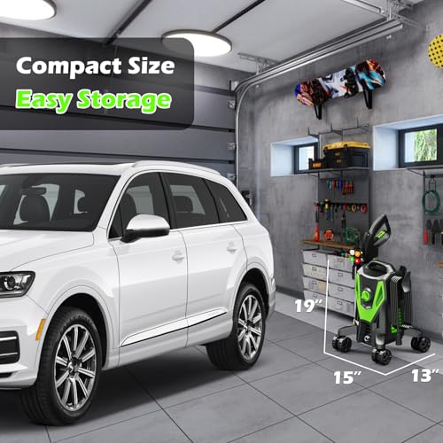 Electric Pressure Washer with Anti-Tipping, 35FT Power Cord, Cleaning Machine with Foam Cannon for Cars Fences Driveways Patios Home Cleaning Green