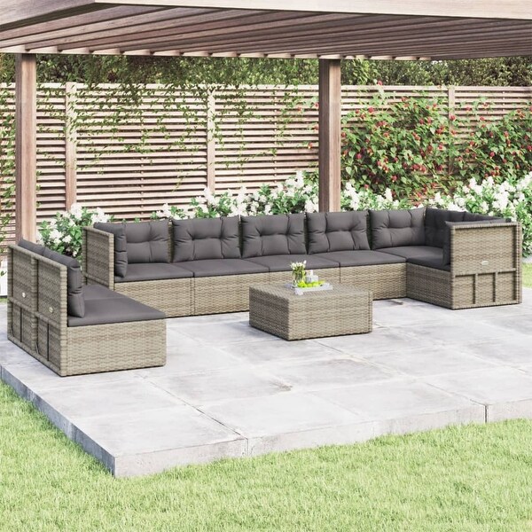 vidaXL 7 Piece Patio Lounge Set with Cushions Gray Poly Rattan