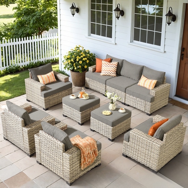 OVIOS 9 Pieces T shaped Seat Wide Armrest Set With Ottoman
