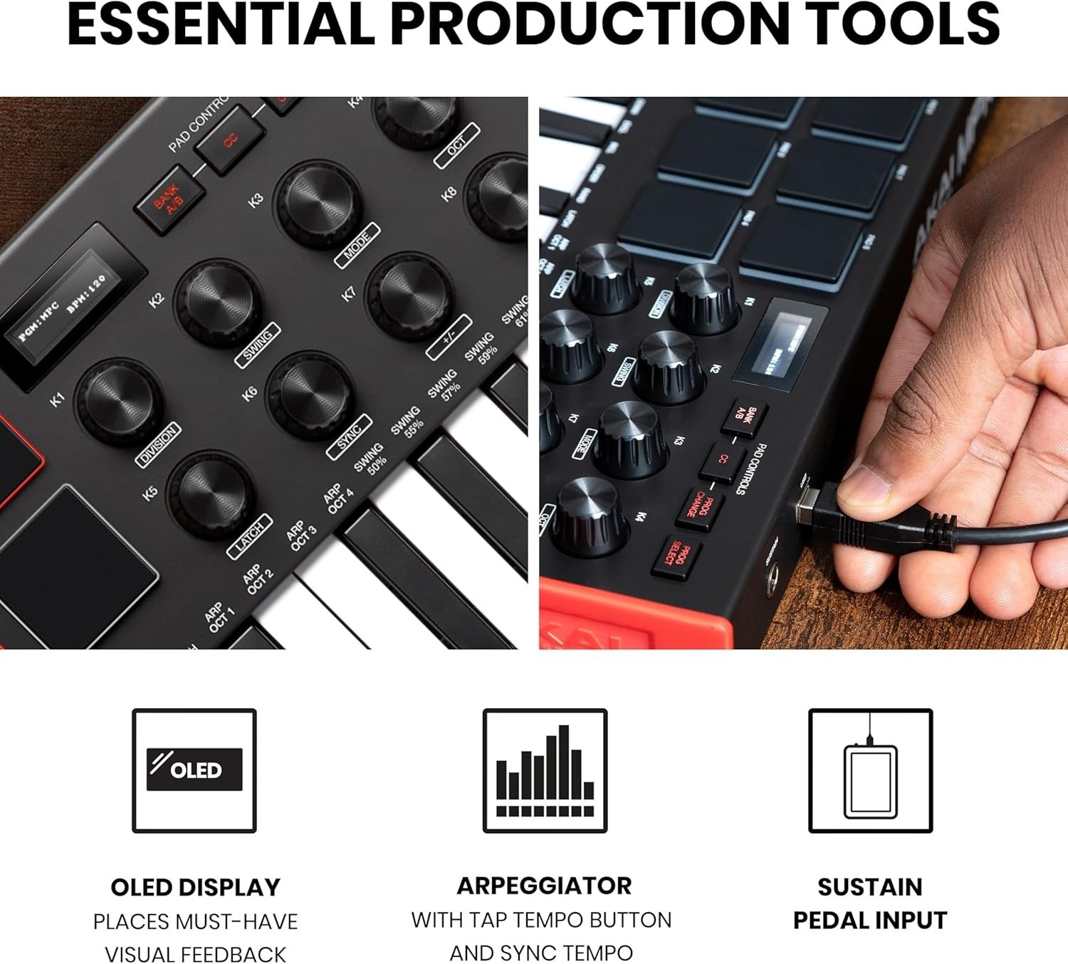 25 Key USB MIDI Keyboard Controller with 8 Backlit Drum Pads, 8 Knobs, Music Production Software and Native Instruments Sound Package (NKS Integration)