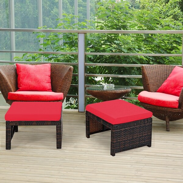 Costway 2PCS Patio Rattan Ottoman Cushioned Seat Foot Rest Furniture