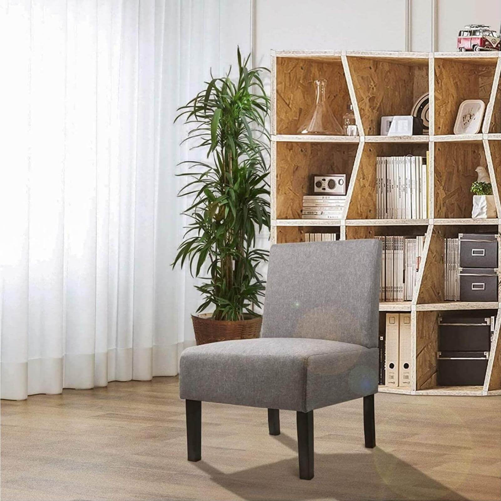 NiamVelo Modern Armless Accent Chair with Metal Legs Upholstered Single Sofa Chair Dining Chair Side Chair, Gray