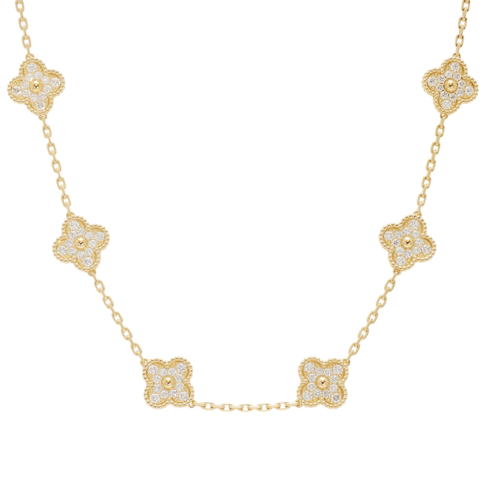 Van Cleef & Arpels Vintage Alhambra 10 Motifs Necklace 18K Yellow Gold Diamond VCARA42300