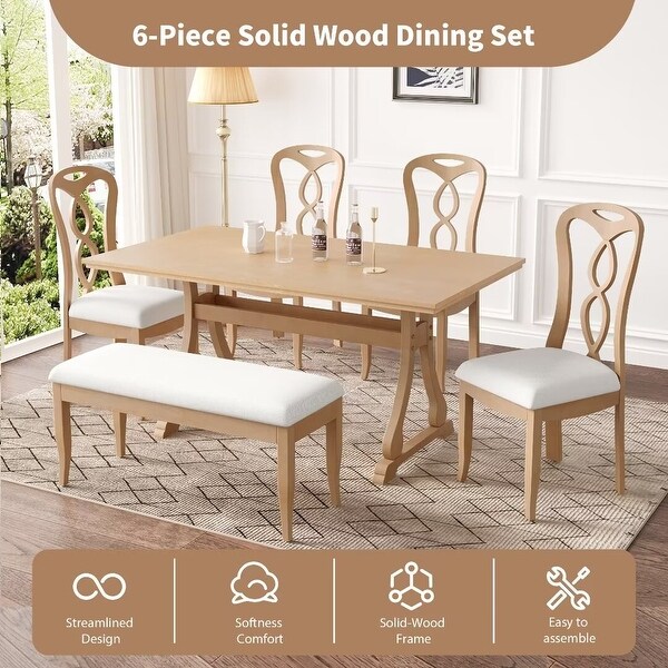 Trestle Dining Table Set with Upholstered Dining Chairs and Dining Bench
