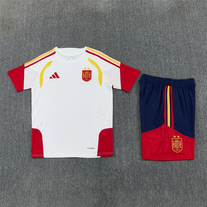 Spain Short Sleeves Training Suit White-Two Stars
