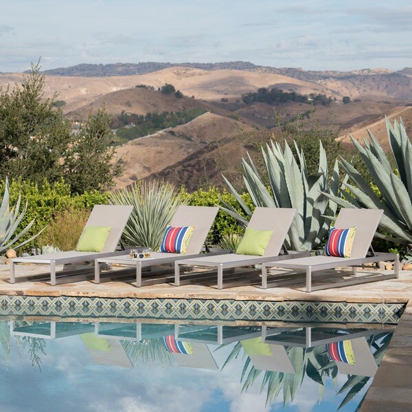 Metten Outdoor Mesh Chaise Lounge (Set of 4) by Christopher Knight Home