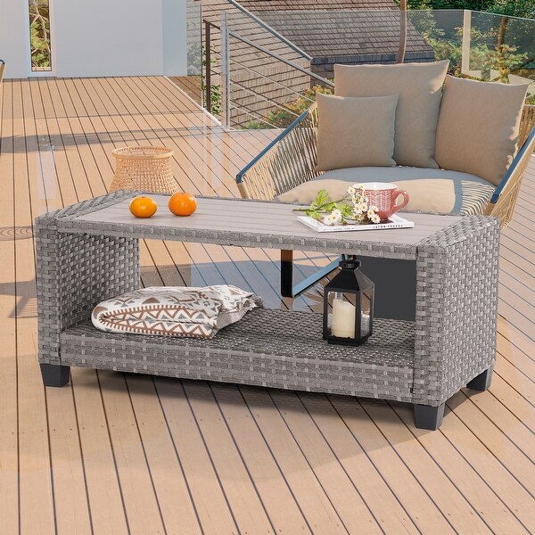LIVOOSUN Patio HIPS Side Table,Rectangular Rattan Coffee Table