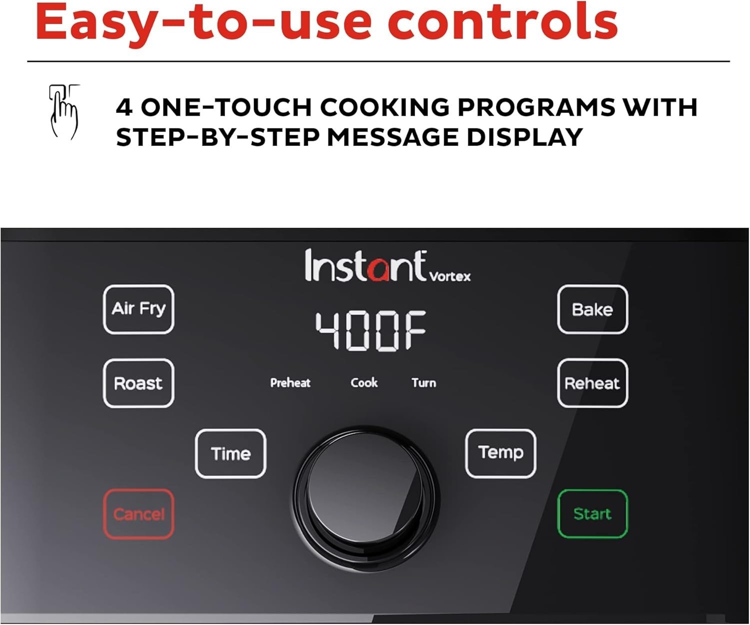 5.7QT 4-in-1 Electric Air Fryer, EvenCrisp Air Flow Tech, One-Touch Smart Programs, 120-400°F, Black