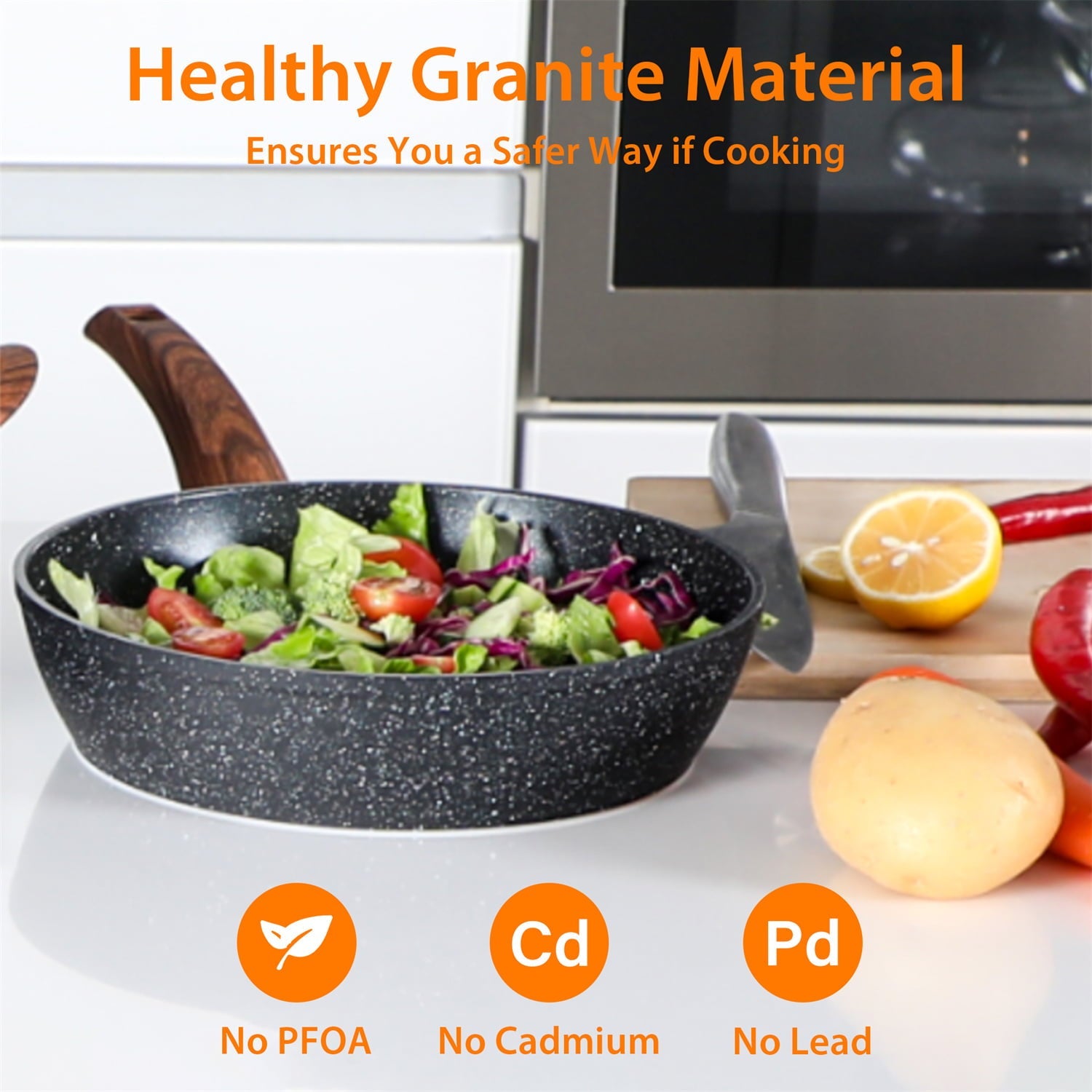 MF Studio 12 Pieces Cookware Set Granite Nonstick Pots and Pans Dishwasher Safe Black