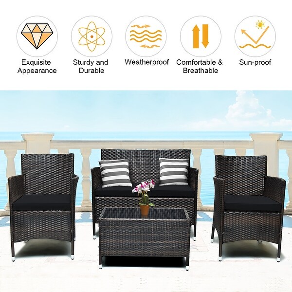 Costway 8PCS Rattan Patio Furniture Set Cushioned Sofa Chair