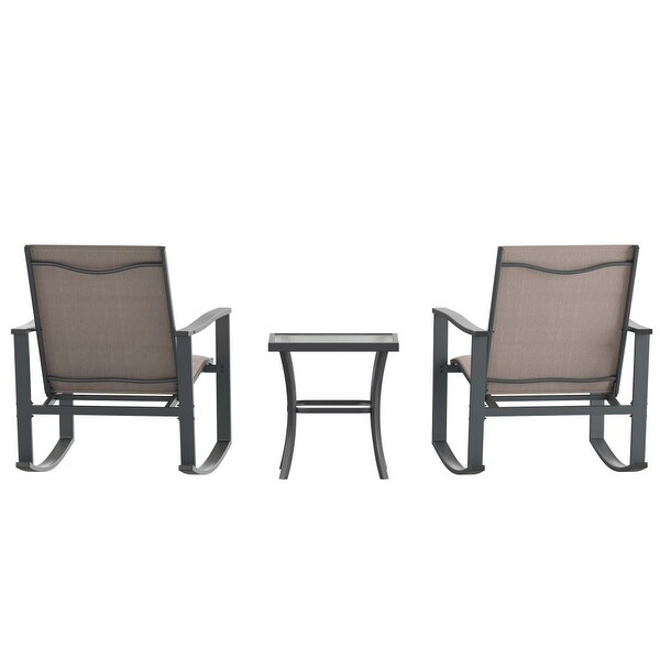 3 Piece AllWeather Rocking Chairs and Glass Top Table Bistro Set
