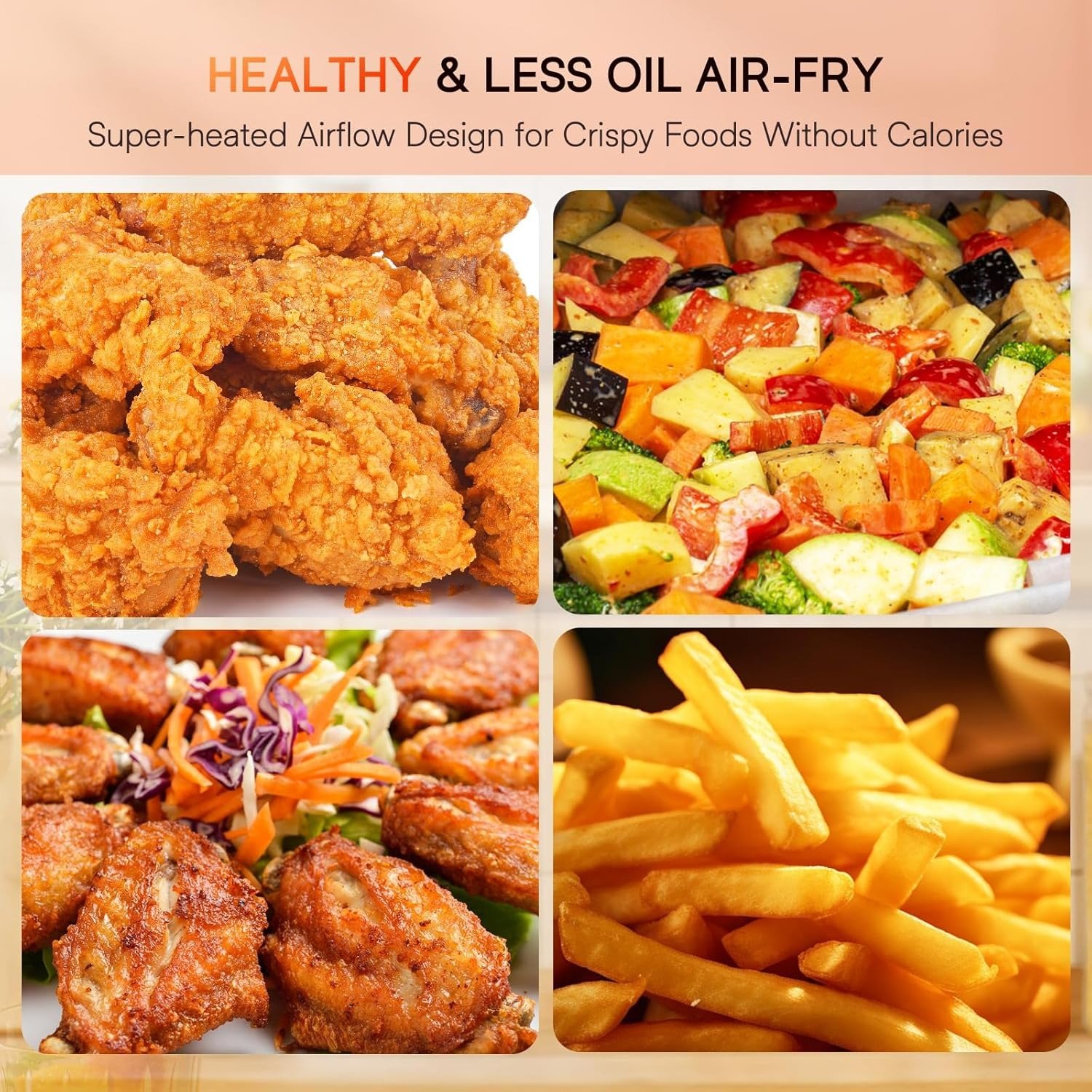 15.5QT 10-in-1 Air Fryer Rotisserie Oven, 360° Hot Air Circulation, 150 Presets, Non-Stick Coating, Black Stainless Steel