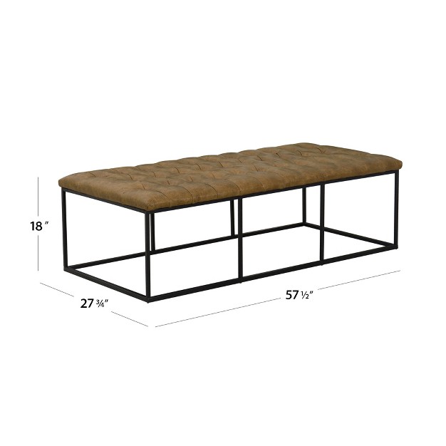 Draper Large Bench With Button Tufting Faux Leather Light Brown Homepop