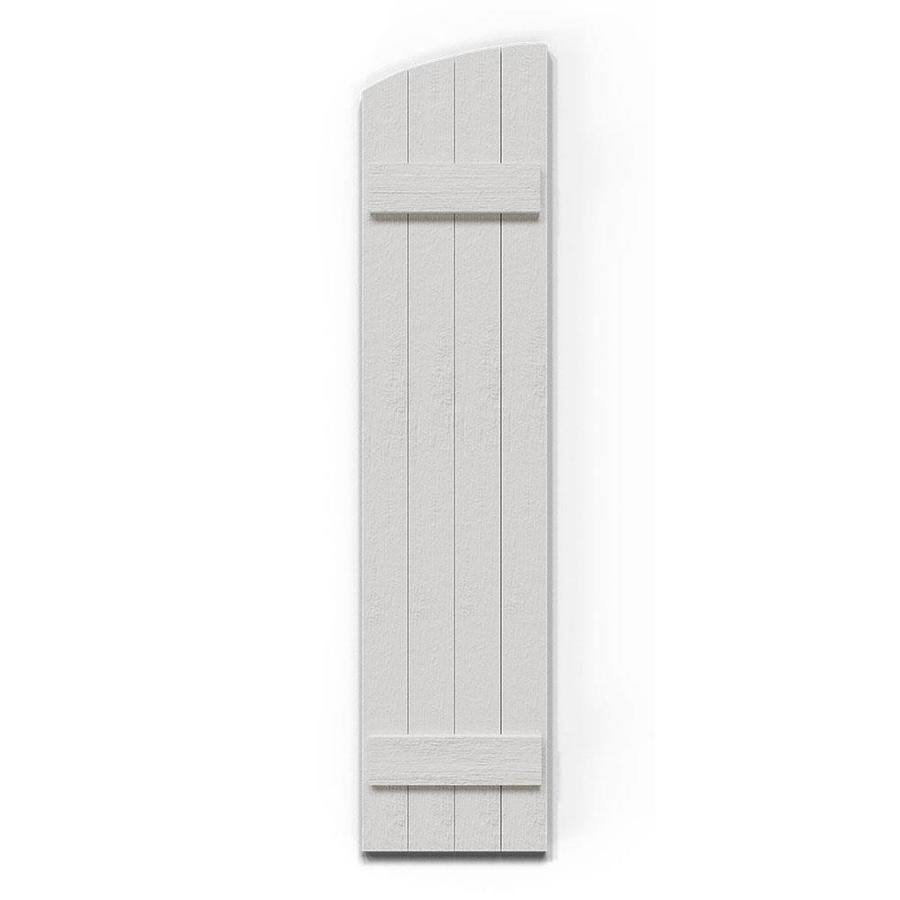 21 1/2 inchw x 79 inchh (71 5/8 inch Low Side) Rustic Four Board Joined Board-n-Batten Faux Wood Shutters w/Elliptical Arch Top