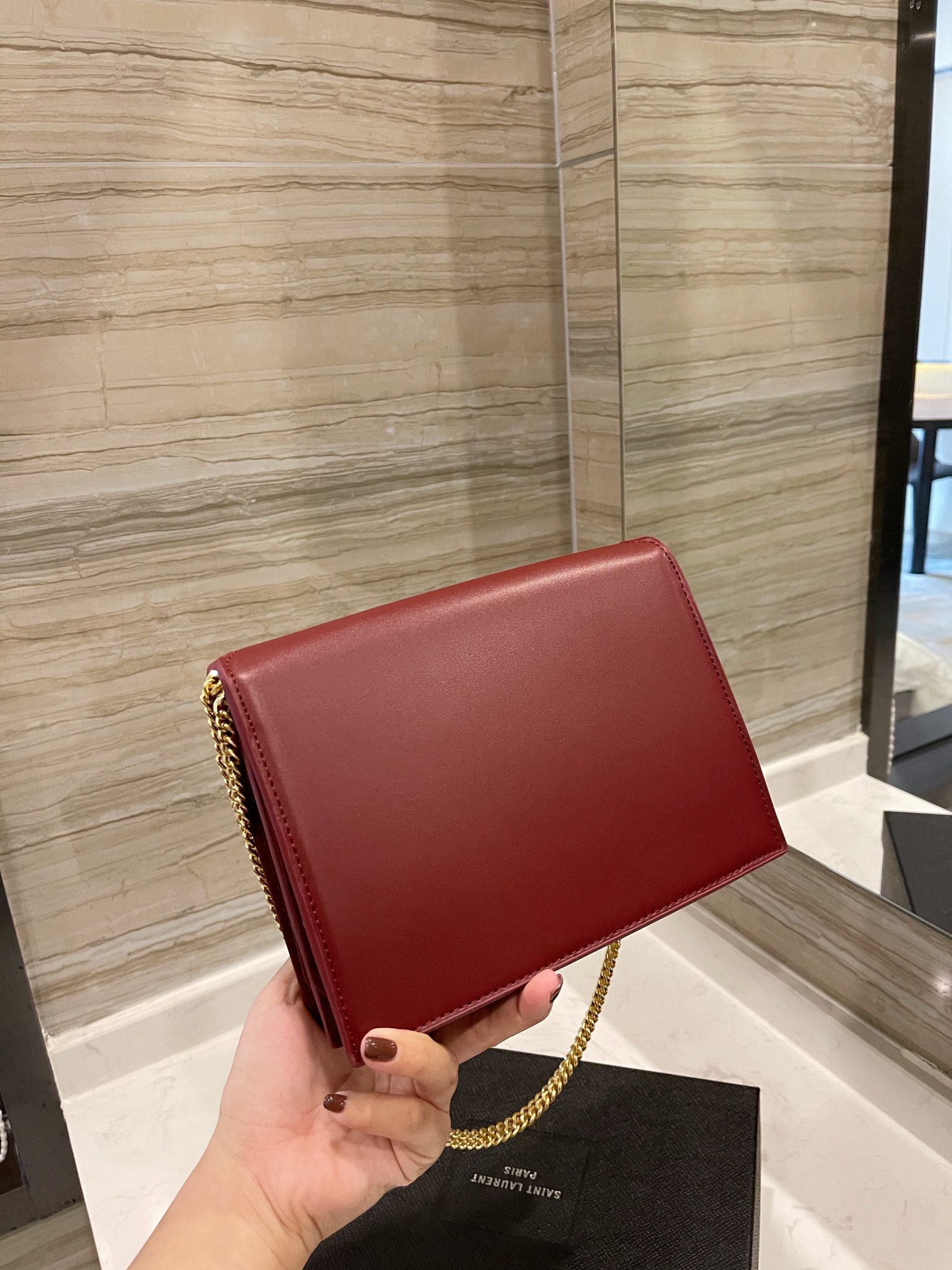 Saint Laurent Cassandra Chain Crossbody Bag Wine Red