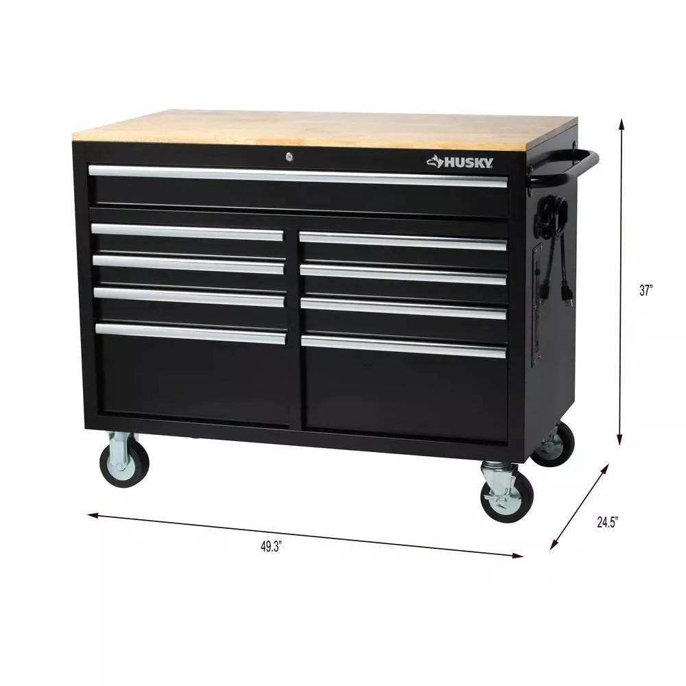2026 46 in. W x 24 in. D 9-Drawer Gloss Black Deep Tool Chest Mobile Workbench